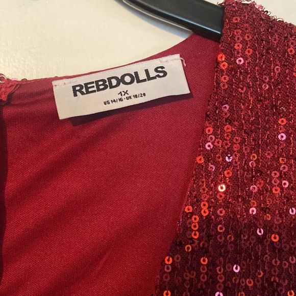 Sz 1x Deep Red Sequin Jumpsuit - Picture 4 of 4